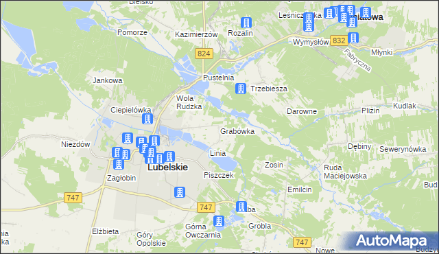 mapa Grabówka gmina Opole Lubelskie, Grabówka gmina Opole Lubelskie na mapie Targeo