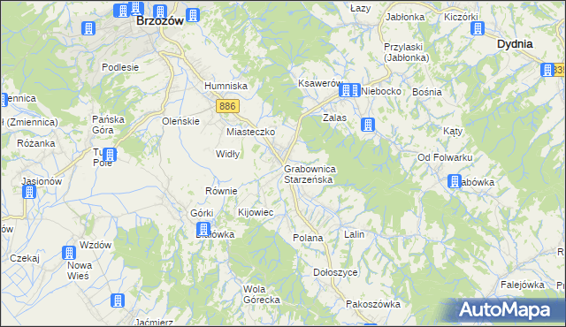 mapa Grabownica Starzeńska, Grabownica Starzeńska na mapie Targeo