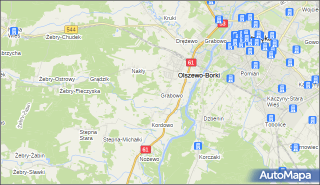 mapa Grabowo gmina Olszewo-Borki, Grabowo gmina Olszewo-Borki na mapie Targeo