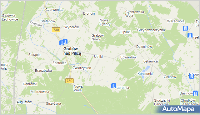 mapa Grabowska Wola gmina Grabów nad Pilicą, Grabowska Wola gmina Grabów nad Pilicą na mapie Targeo