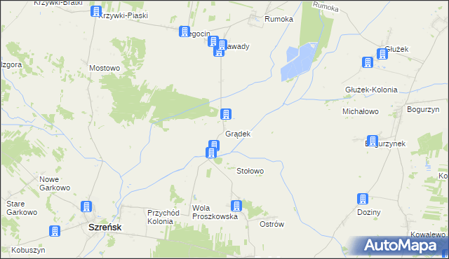 mapa Grądek gmina Szreńsk, Grądek gmina Szreńsk na mapie Targeo