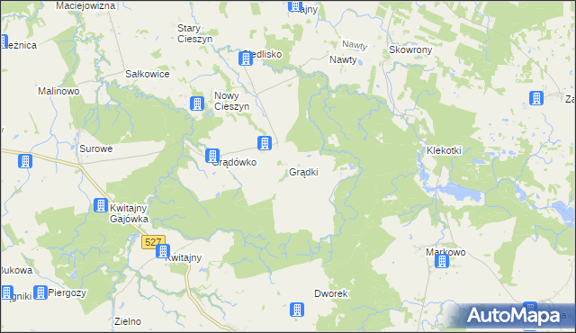 mapa Grądki gmina Godkowo, Grądki gmina Godkowo na mapie Targeo