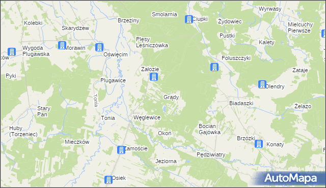 mapa Grądy gmina Galewice, Grądy gmina Galewice na mapie Targeo