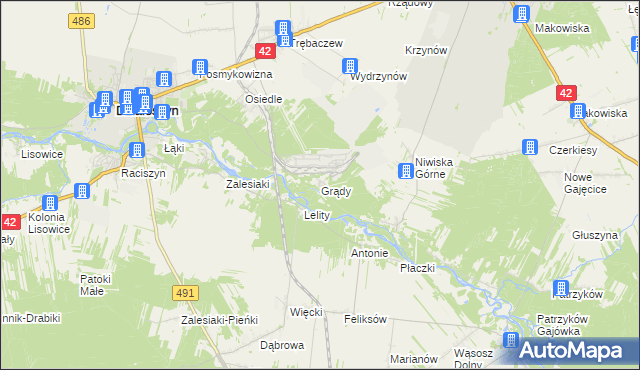 mapa Grądy-Łazy, Grądy-Łazy na mapie Targeo