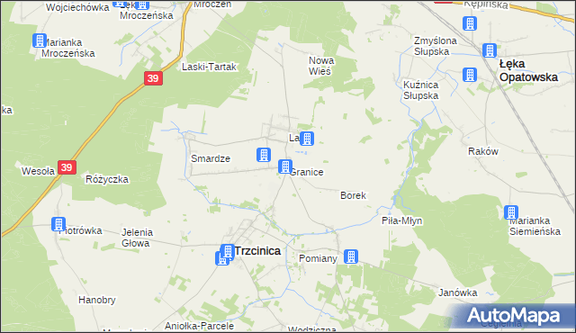 mapa Granice gmina Trzcinica, Granice gmina Trzcinica na mapie Targeo