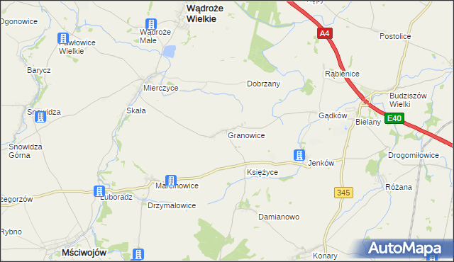 mapa Granowice, Granowice na mapie Targeo