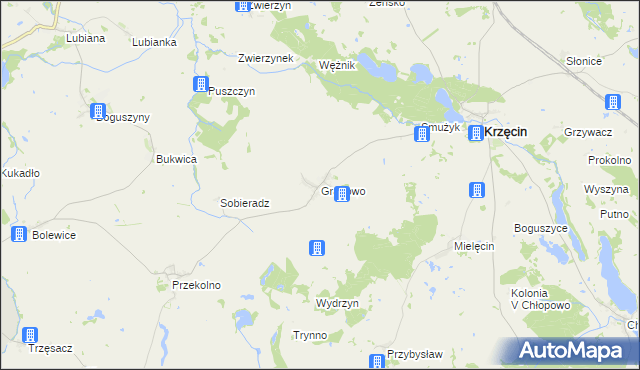 mapa Granowo gmina Krzęcin, Granowo gmina Krzęcin na mapie Targeo