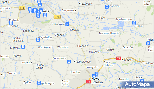 mapa Grębocin gmina Nowe Brzesko, Grębocin gmina Nowe Brzesko na mapie Targeo