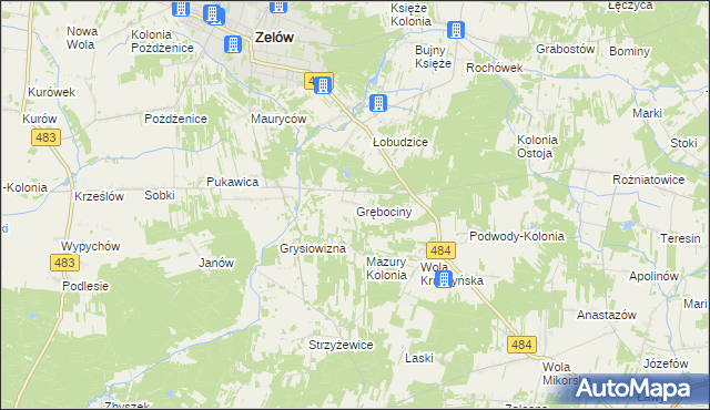 mapa Grębociny, Grębociny na mapie Targeo