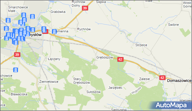 mapa Gręboszów gmina Domaszowice, Gręboszów gmina Domaszowice na mapie Targeo