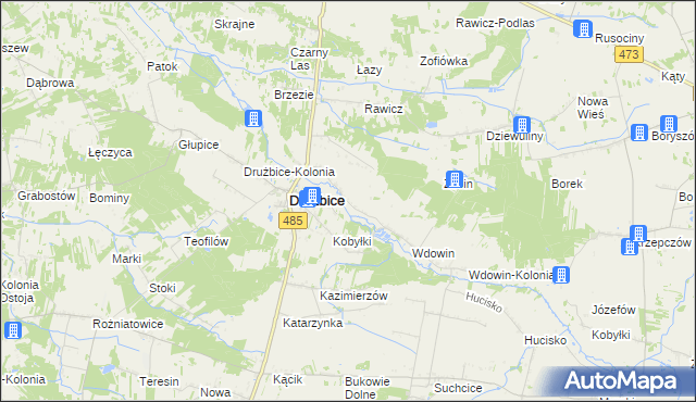 mapa Gręboszów gmina Drużbice, Gręboszów gmina Drużbice na mapie Targeo