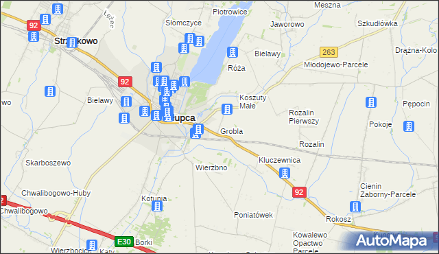 mapa Grobla gmina Słupca, Grobla gmina Słupca na mapie Targeo