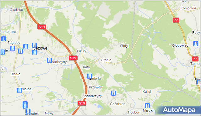 mapa Groble gmina Jeżowe, Groble gmina Jeżowe na mapie Targeo