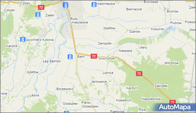 mapa Grocholice gmina Poddębice, Grocholice gmina Poddębice na mapie Targeo