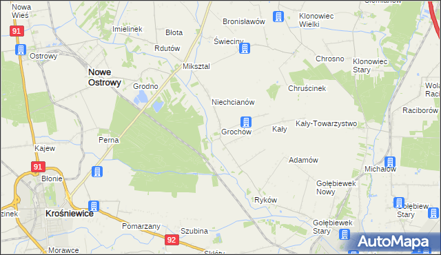 mapa Grochów gmina Nowe Ostrowy, Grochów gmina Nowe Ostrowy na mapie Targeo