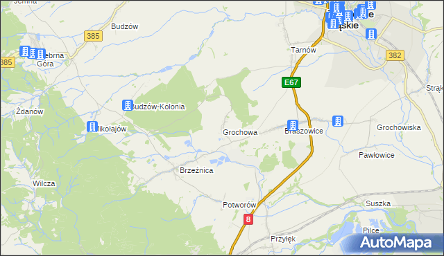 mapa Grochowa gmina Bardo, Grochowa gmina Bardo na mapie Targeo