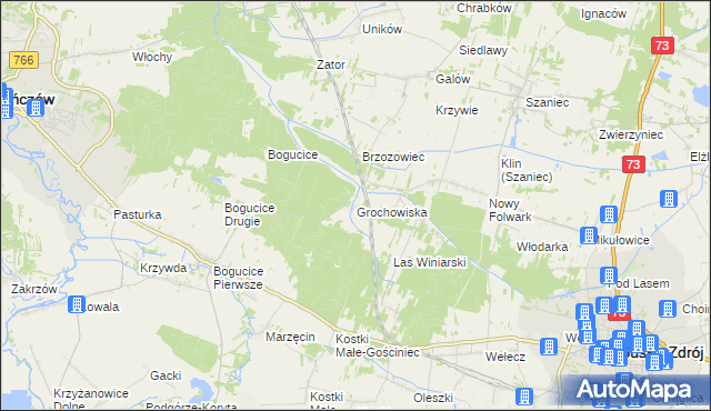 mapa Grochowiska gmina Pińczów, Grochowiska gmina Pińczów na mapie Targeo