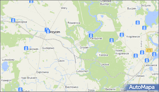 mapa Gródek gmina Drzycim, Gródek gmina Drzycim na mapie Targeo