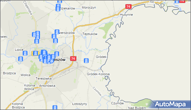 mapa Gródek gmina Hrubieszów, Gródek gmina Hrubieszów na mapie Targeo