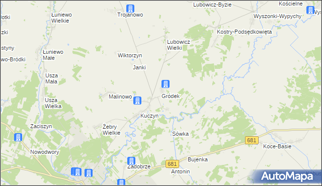 mapa Gródek gmina Klukowo, Gródek gmina Klukowo na mapie Targeo