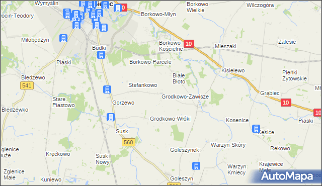 mapa Grodkowo-Zawisze, Grodkowo-Zawisze na mapie Targeo