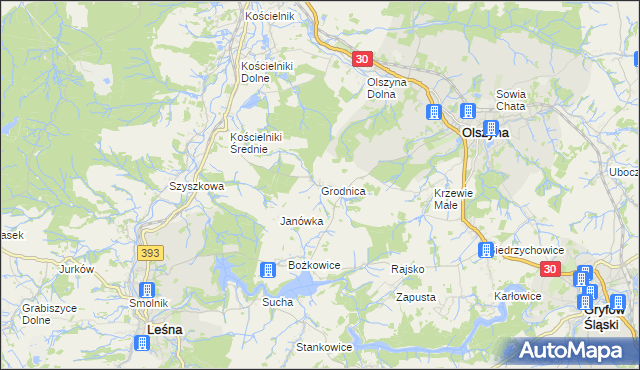 mapa Grodnica gmina Olszyna, Grodnica gmina Olszyna na mapie Targeo