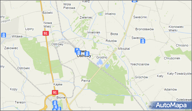 mapa Grodno gmina Nowe Ostrowy, Grodno gmina Nowe Ostrowy na mapie Targeo
