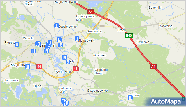 mapa Grodziec gmina Niemodlin, Grodziec gmina Niemodlin na mapie Targeo