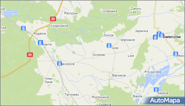 mapa Grodziec gmina Świerczów, Grodziec gmina Świerczów na mapie Targeo