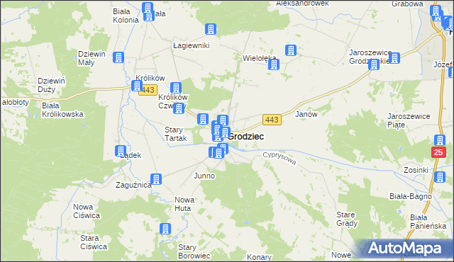 mapa Grodziec powiat koniński, Grodziec powiat koniński na mapie Targeo