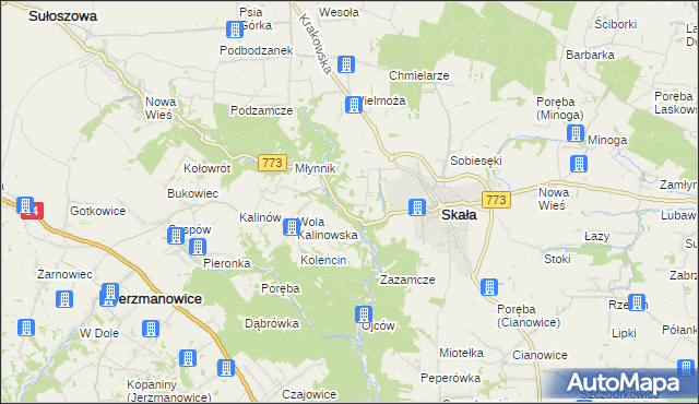 mapa Grodzisko gmina Skała, Grodzisko gmina Skała na mapie Targeo