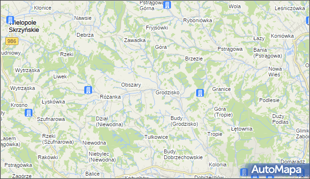 mapa Grodzisko gmina Strzyżów, Grodzisko gmina Strzyżów na mapie Targeo