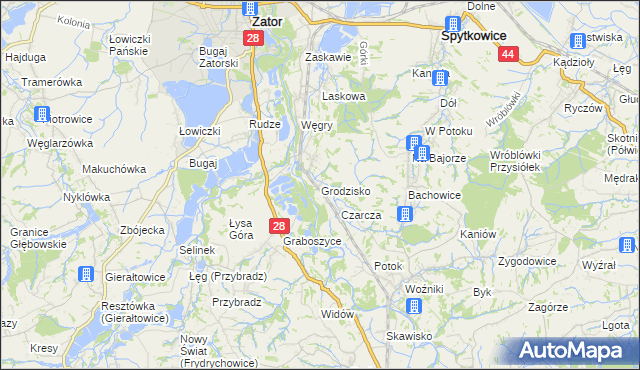 mapa Grodzisko gmina Zator, Grodzisko gmina Zator na mapie Targeo