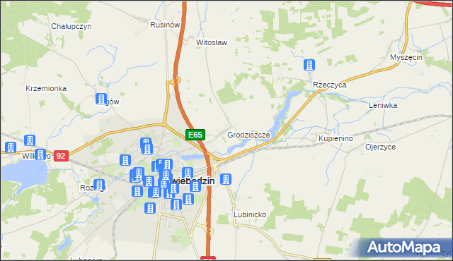 mapa Grodziszcze gmina Świebodzin, Grodziszcze gmina Świebodzin na mapie Targeo