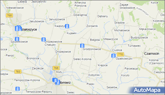 mapa Grodzonowice, Grodzonowice na mapie Targeo