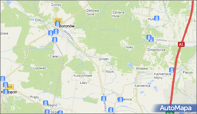 mapa Grojec gmina Boronów, Grojec gmina Boronów na mapie Targeo