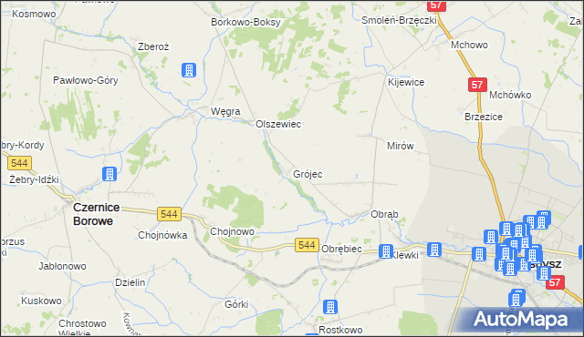 mapa Grójec gmina Czernice Borowe, Grójec gmina Czernice Borowe na mapie Targeo