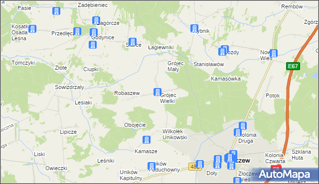 mapa Grójec Wielki gmina Złoczew, Grójec Wielki gmina Złoczew na mapie Targeo