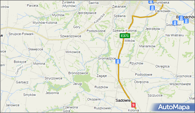 mapa Gromadzice gmina Bodzechów, Gromadzice gmina Bodzechów na mapie Targeo