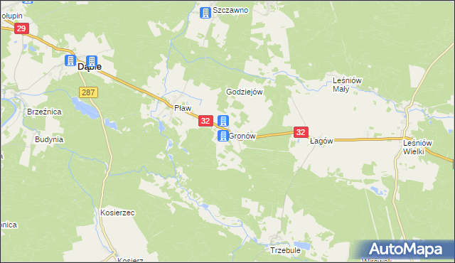 mapa Gronów gmina Dąbie, Gronów gmina Dąbie na mapie Targeo