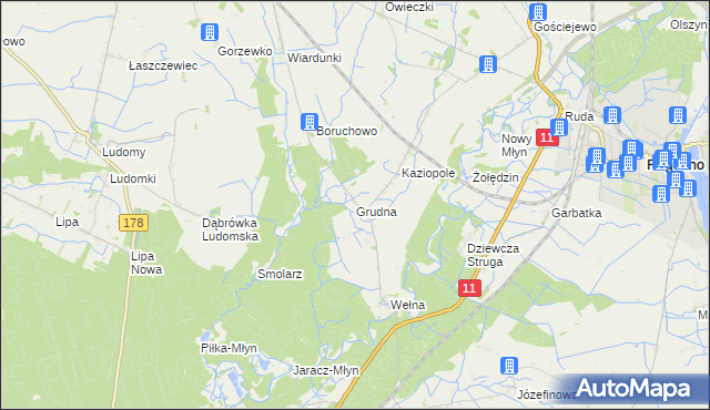 mapa Grudna gmina Rogoźno, Grudna gmina Rogoźno na mapie Targeo