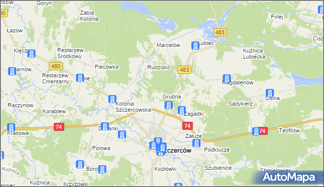 mapa Grudna gmina Szczerców, Grudna gmina Szczerców na mapie Targeo