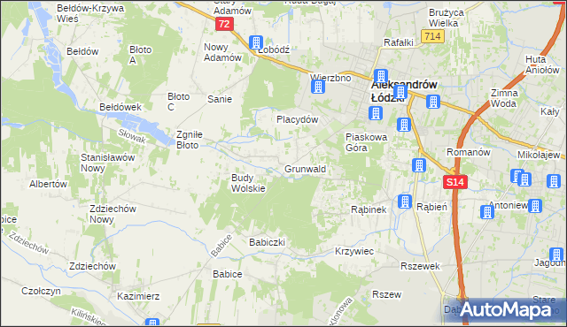 mapa Grunwald gmina Aleksandrów Łódzki, Grunwald gmina Aleksandrów Łódzki na mapie Targeo