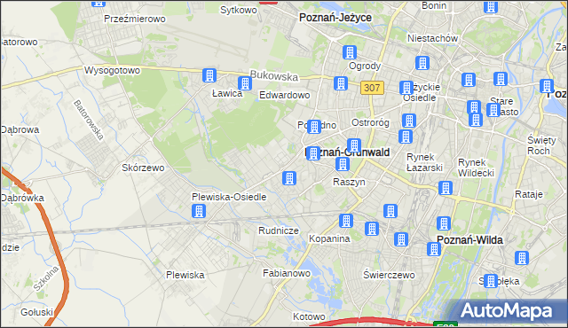 mapa Grunwald gmina Poznań, Grunwald gmina Poznań na mapie Targeo