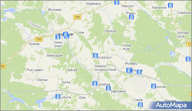 mapa Gruszczyn gmina Krasocin, Gruszczyn gmina Krasocin na mapie Targeo