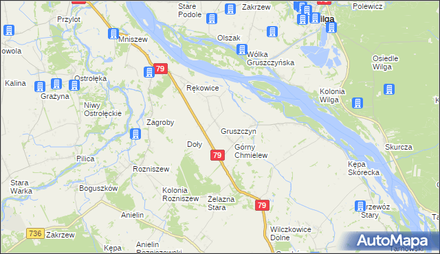 mapa Gruszczyn gmina Magnuszew, Gruszczyn gmina Magnuszew na mapie Targeo