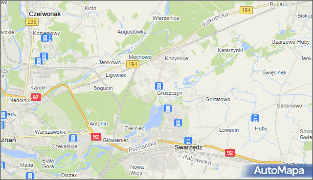 mapa Gruszczyn gmina Swarzędz, Gruszczyn gmina Swarzędz na mapie Targeo