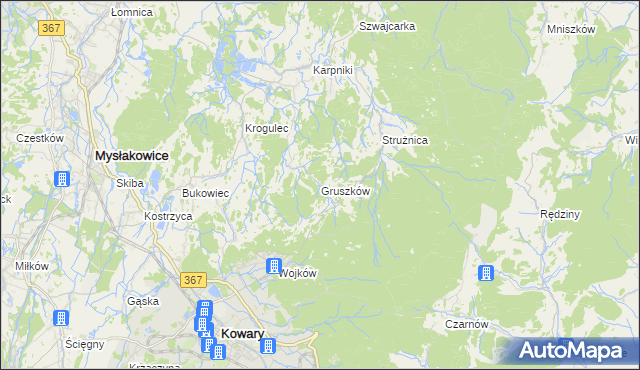 mapa Gruszków gmina Mysłakowice, Gruszków gmina Mysłakowice na mapie Targeo