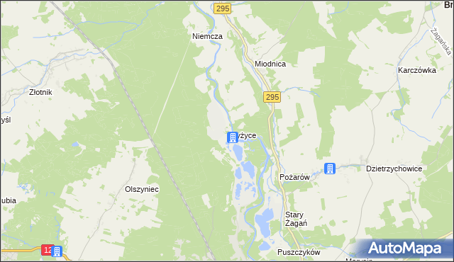 mapa Gryżyce gmina Żagań, Gryżyce gmina Żagań na mapie Targeo
