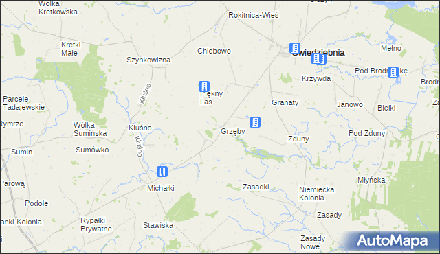 mapa Grzęby, Grzęby na mapie Targeo